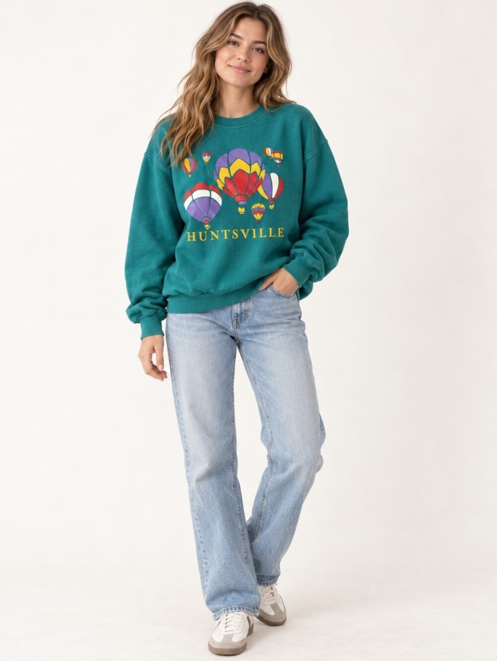 Vintage Huntsville Hot Air Balloon Teal Crewneck Sweatshirt XL Jerzees